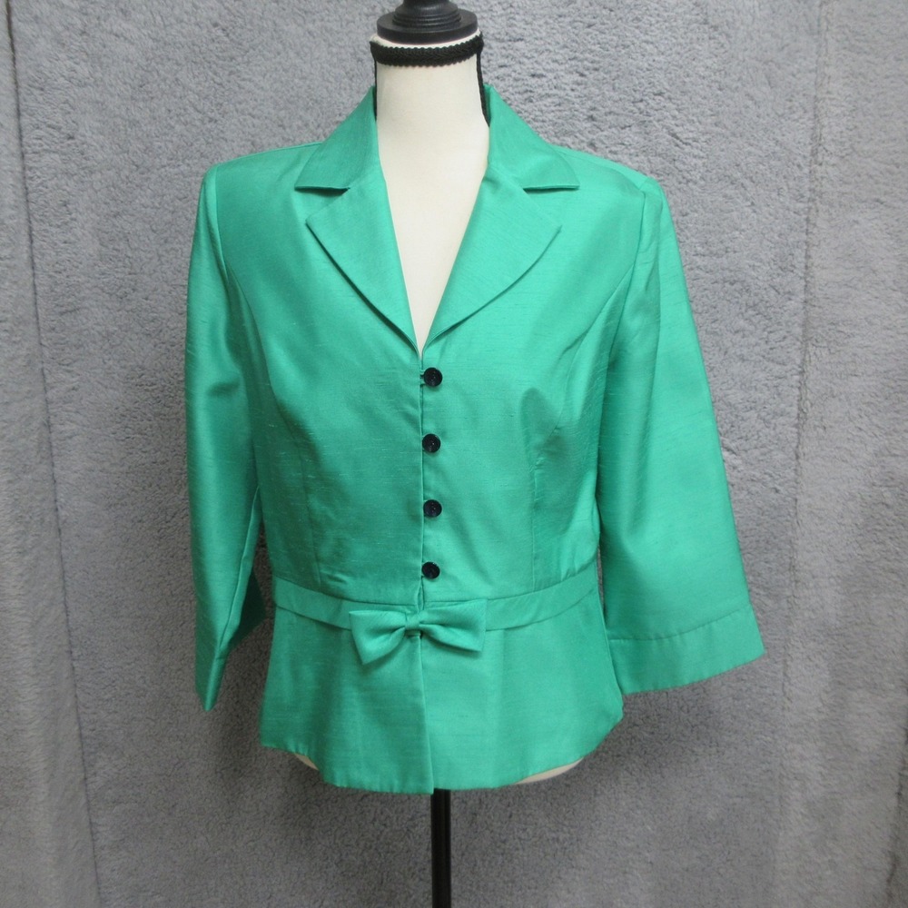 Dorby Tailored Waist Bow Blazer Jacket Women 10 Green Peplum Office Siren Career